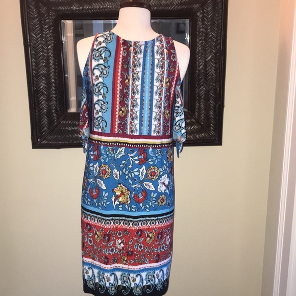 Beige by eci Size Small Cold Shoulder Floral Dress - Picture 3 of 4